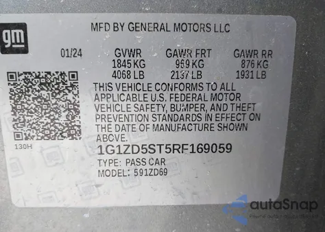 2024 Chevrolet Malibu Fwd 1Lt from USA, damaged, VIN 1G1ZD5ST5RF169059